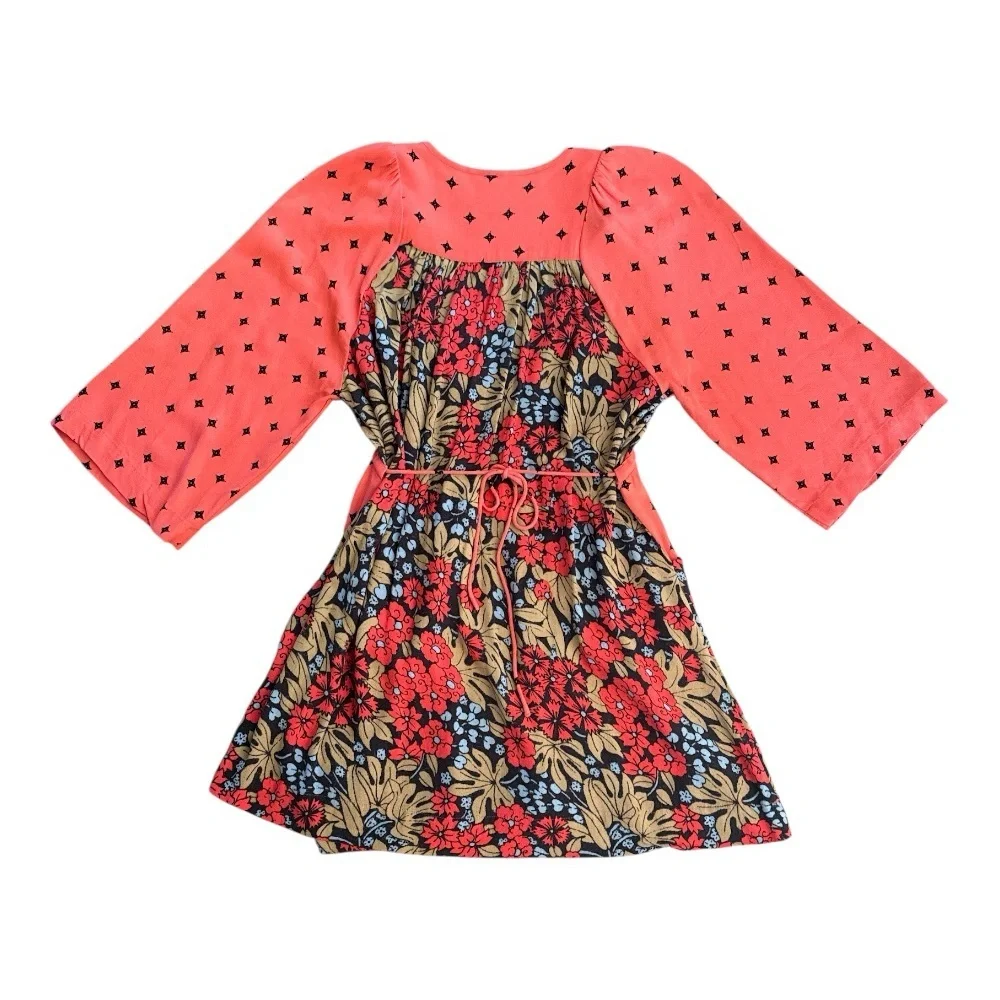 Free People Tangerine Talulla Bright Floral Printed Mini Sun Dress Rayon Small